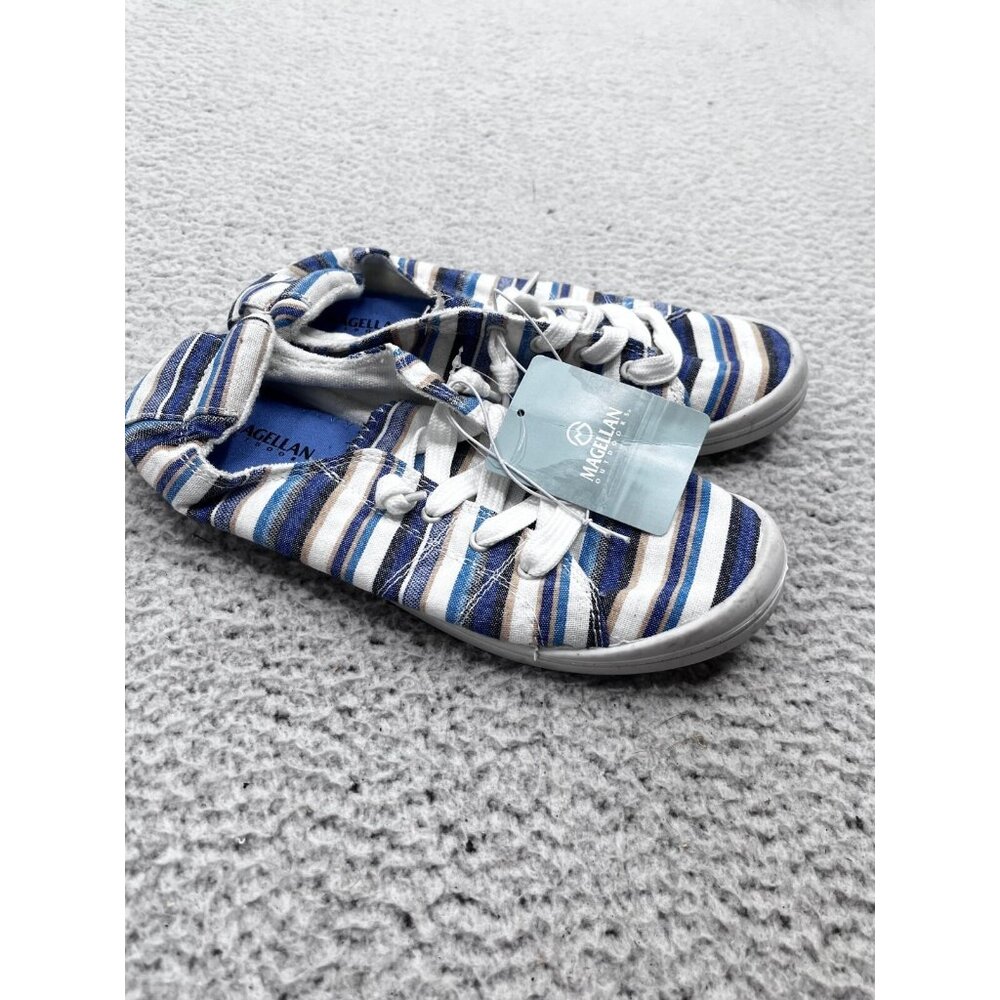 NEW Women's Magellan Blue Stripe Pull On Lace Sneakers Size 10